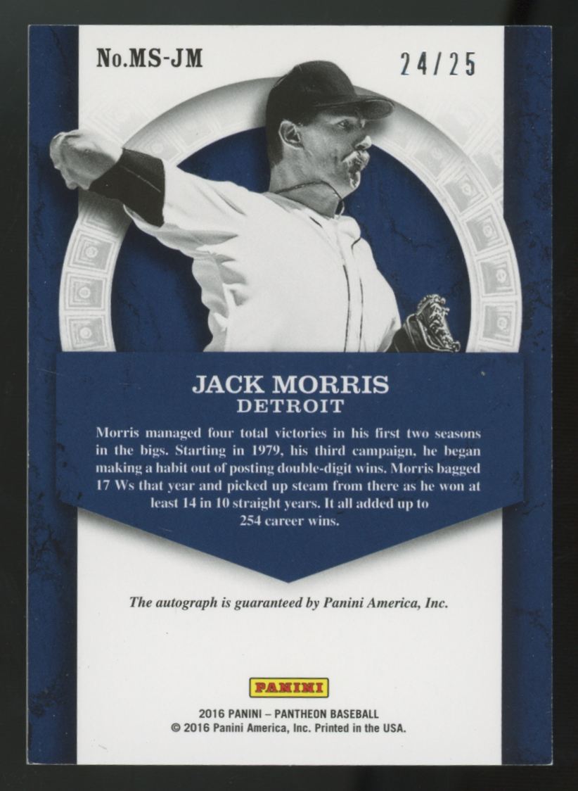 2016 Panini Pantheon Jack Morris Bronze Milestone Scripts Auto /25 #MS-JM