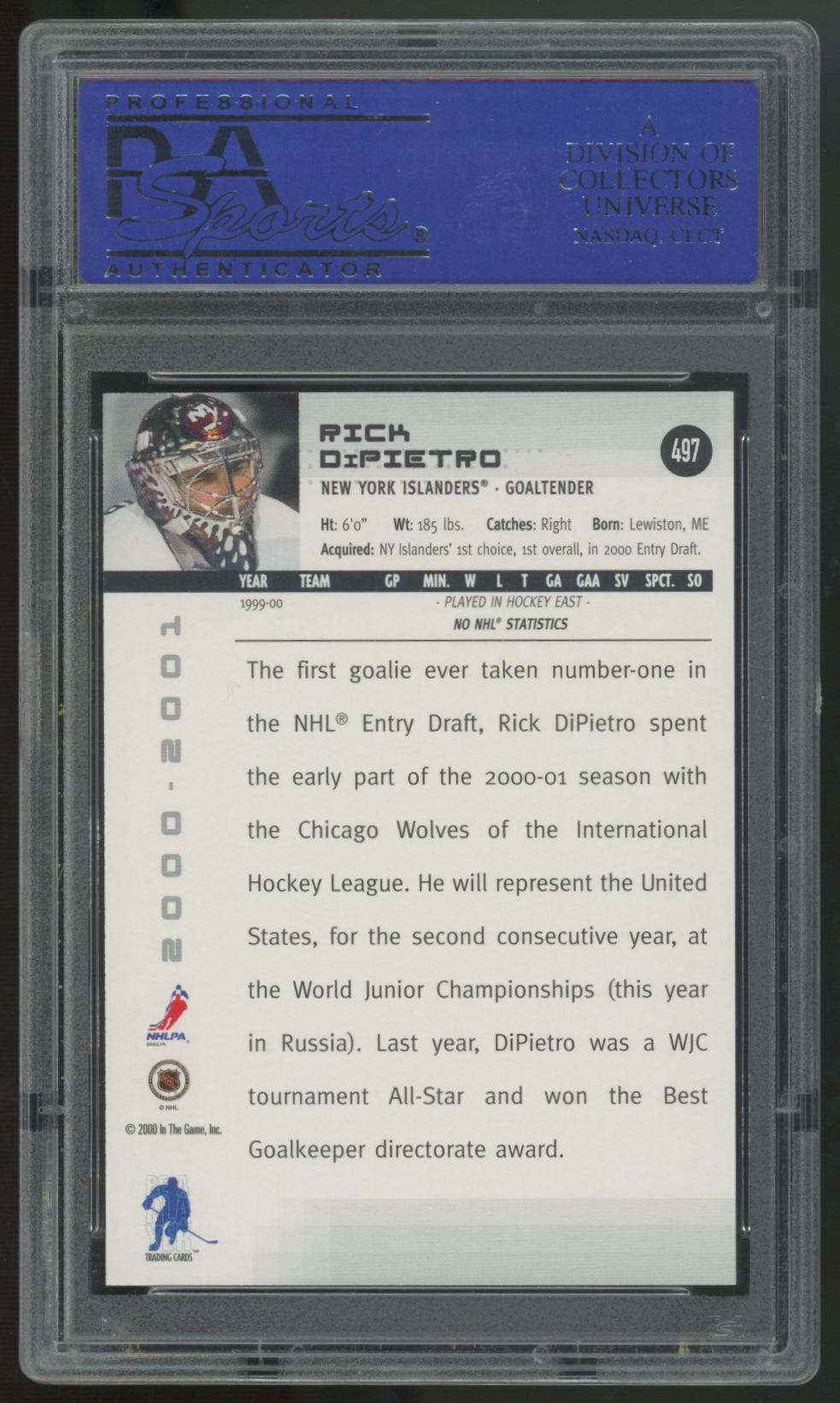 2000-01 Be A Player Memorabilia Rick DiPietro RC #497 PSA 9