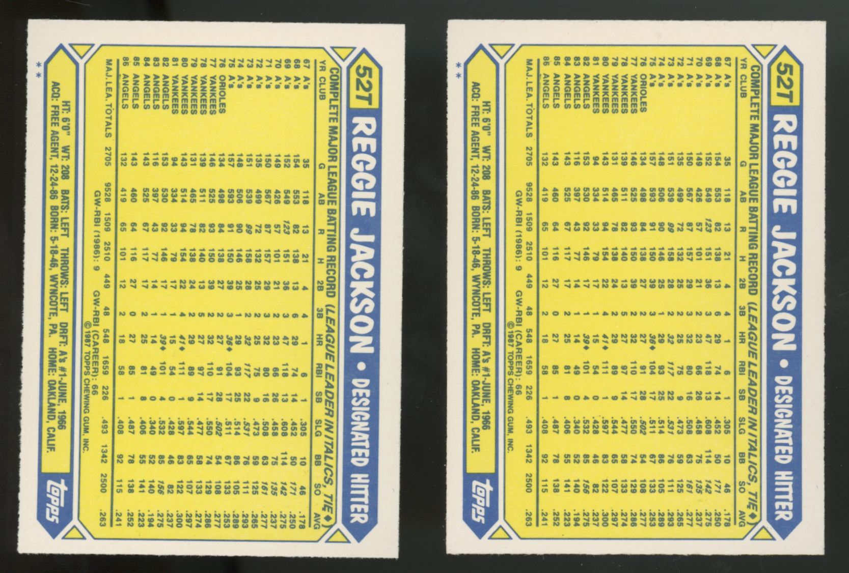 1987 Topps Traded Reggie Jackson #52T (Lot of 50)