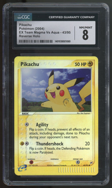 2004 Pokemon Pikachu EX Team Magma Vs Aqua Reverse Holo #43 CGC 8
