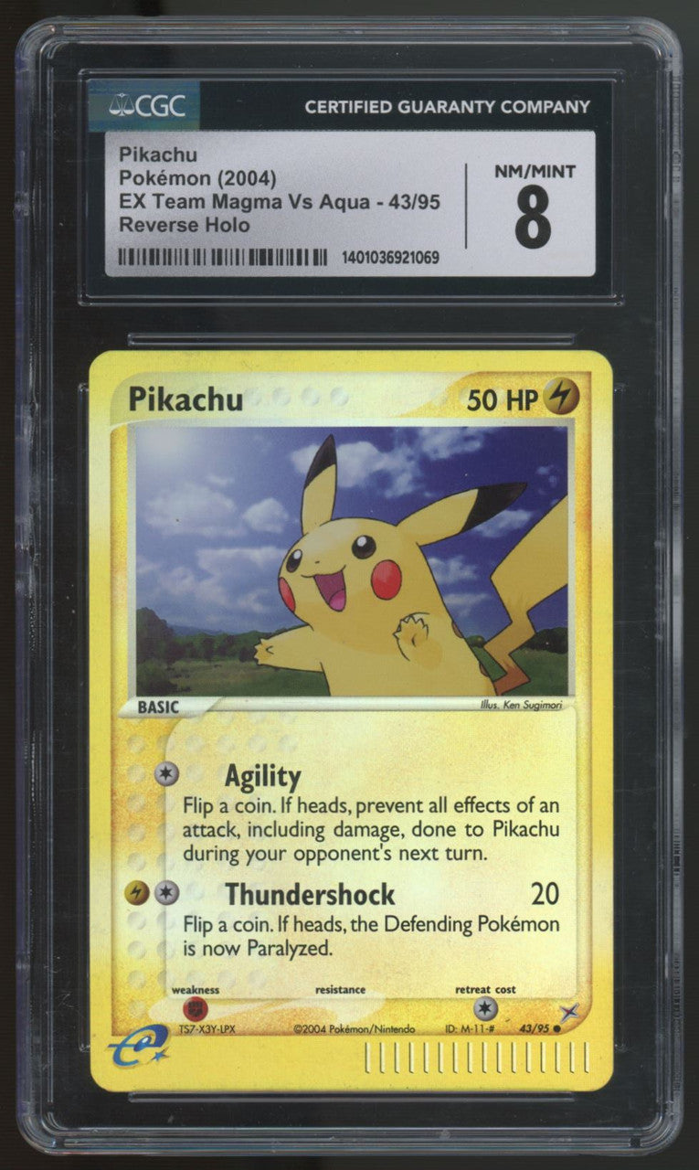 2004 Pokemon Pikachu EX Team Magma Vs Aqua Reverse Holo #43 CGC 8