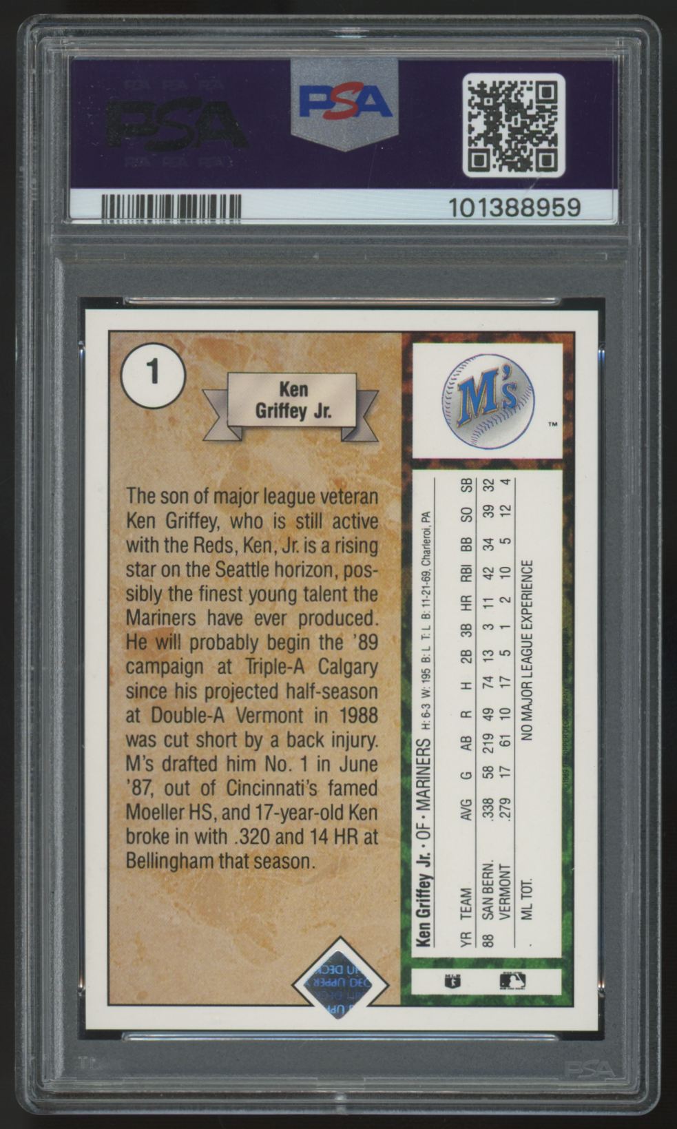 1989 Upper Deck Ken Griffey Jr. RC Star Rookie #1 PSA 8 *959