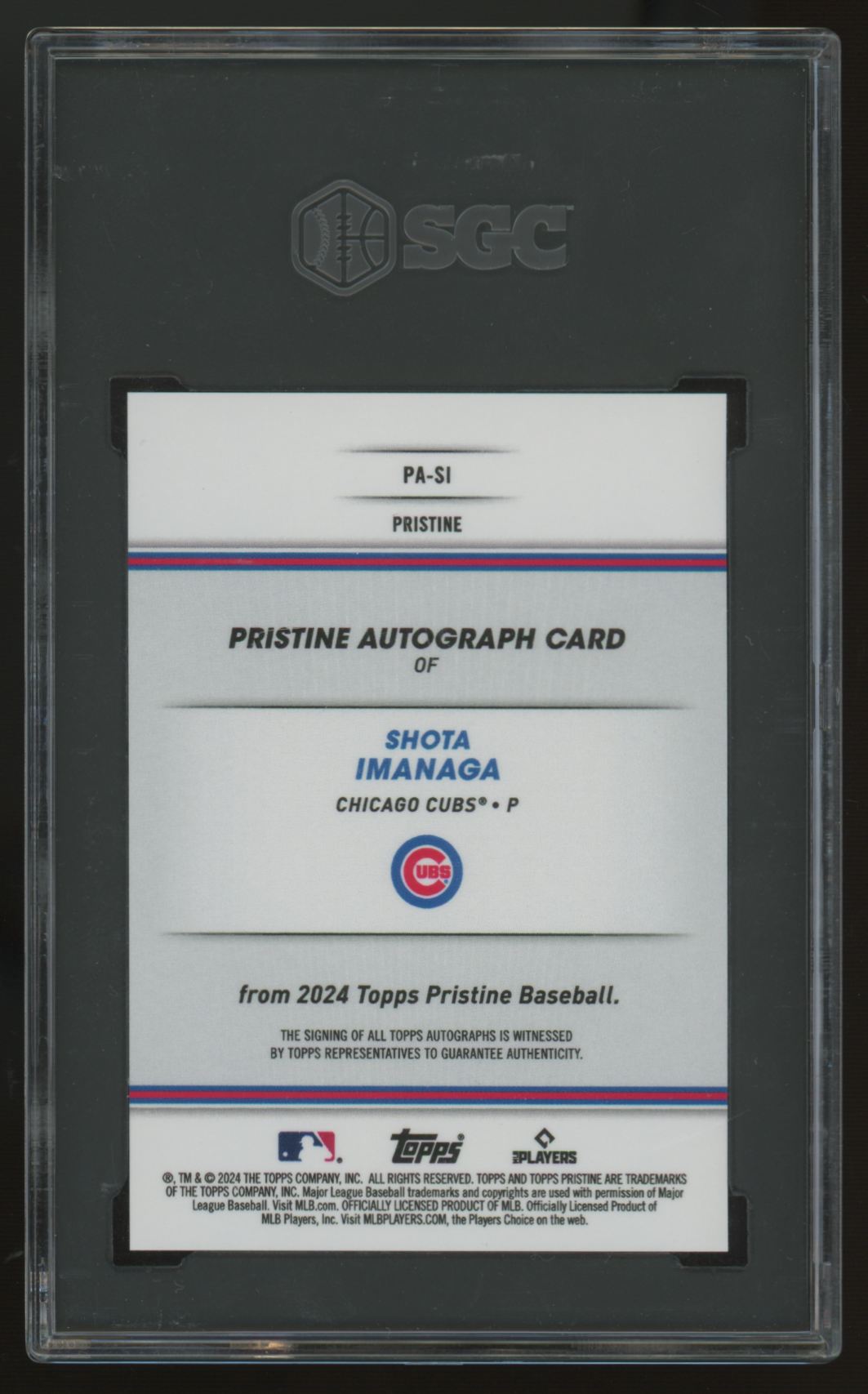 2024 Topps Pristine Shota Imanaga RC Purple Refractor Auto /99 #PA-SI SGC 10 10