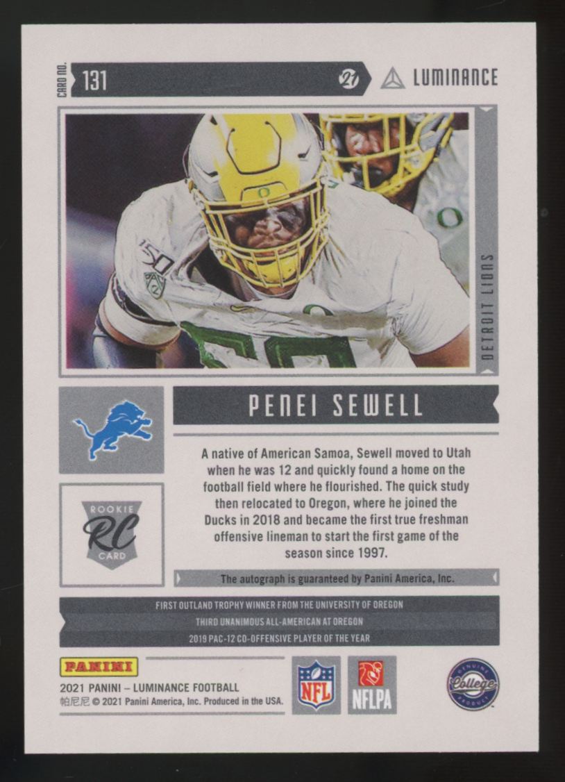 2021 Panini Luminance Penei Sewell RC Gold Auto /100 #131