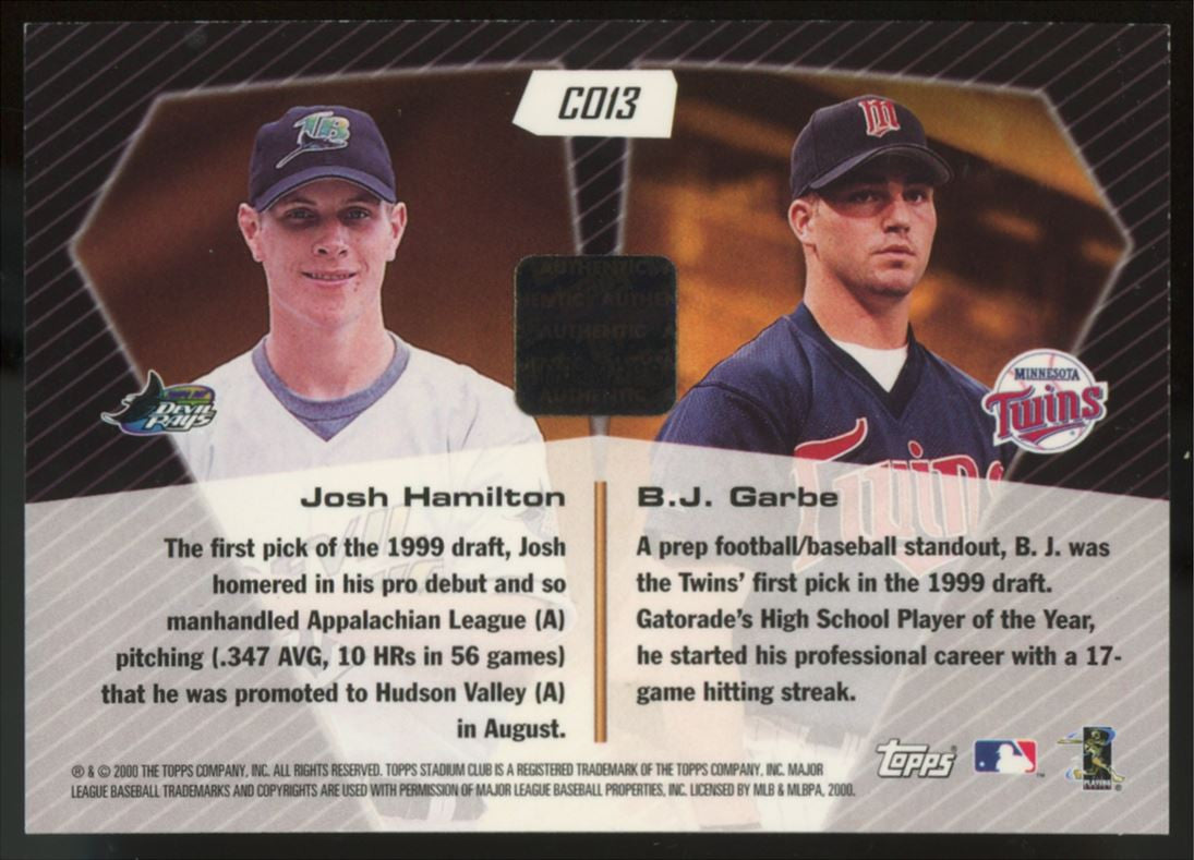 2000 Stadium Club B.J. Garbe Josh Hamilton Co-Signers Dual Auto #CO13