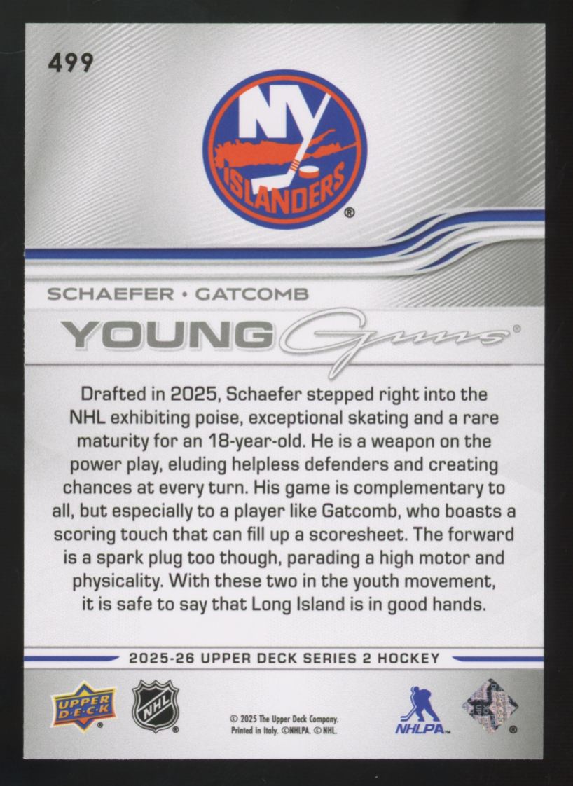 2025-26 Upper Deck Series Two Matthew Schaefer/Marc Gatcomb RC Young Guns #499
