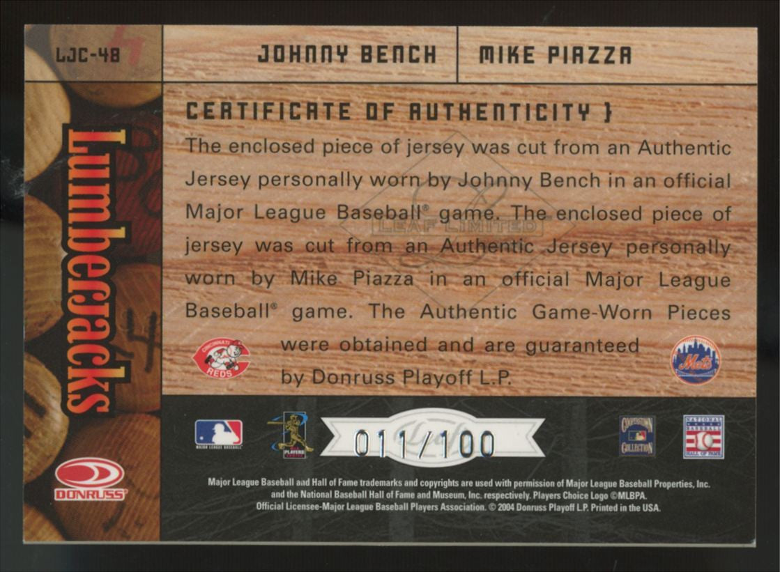 2004 Leaf Limited Mike Piazza Johnny Bench Lumberjacks Dual Patch /100 #LJC-48