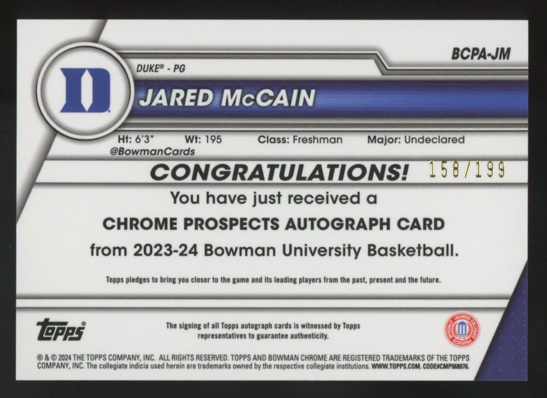 2023-24 Bowman U Jared McCain Chrome Prospect Lava Auto /199 #BCPA-JM