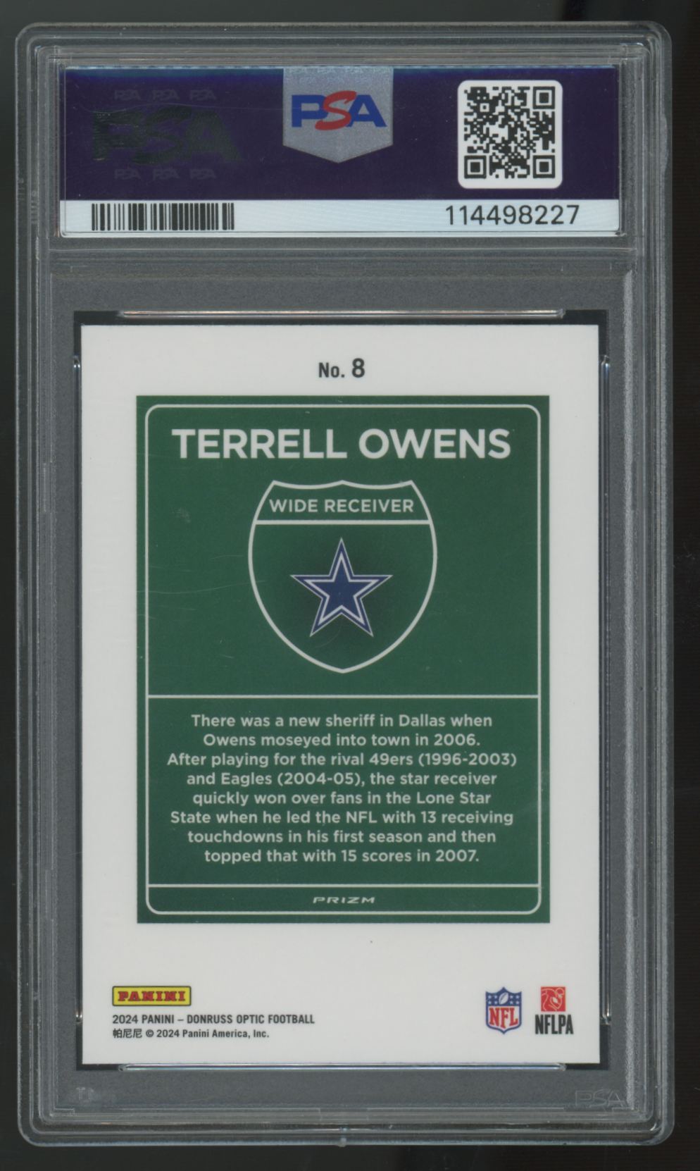 2024 Donruss Optic Terrell Owens Downtown! SSP #8 PSA 9