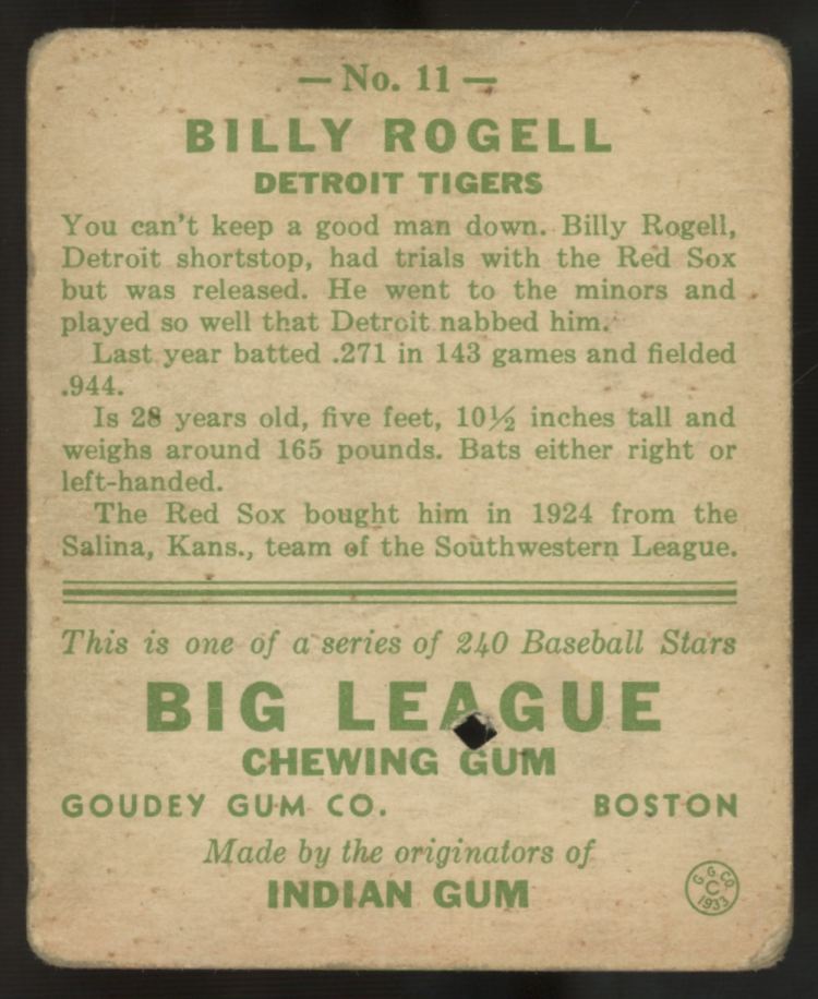 1933 Goudey Billy Rogell #11 Poor