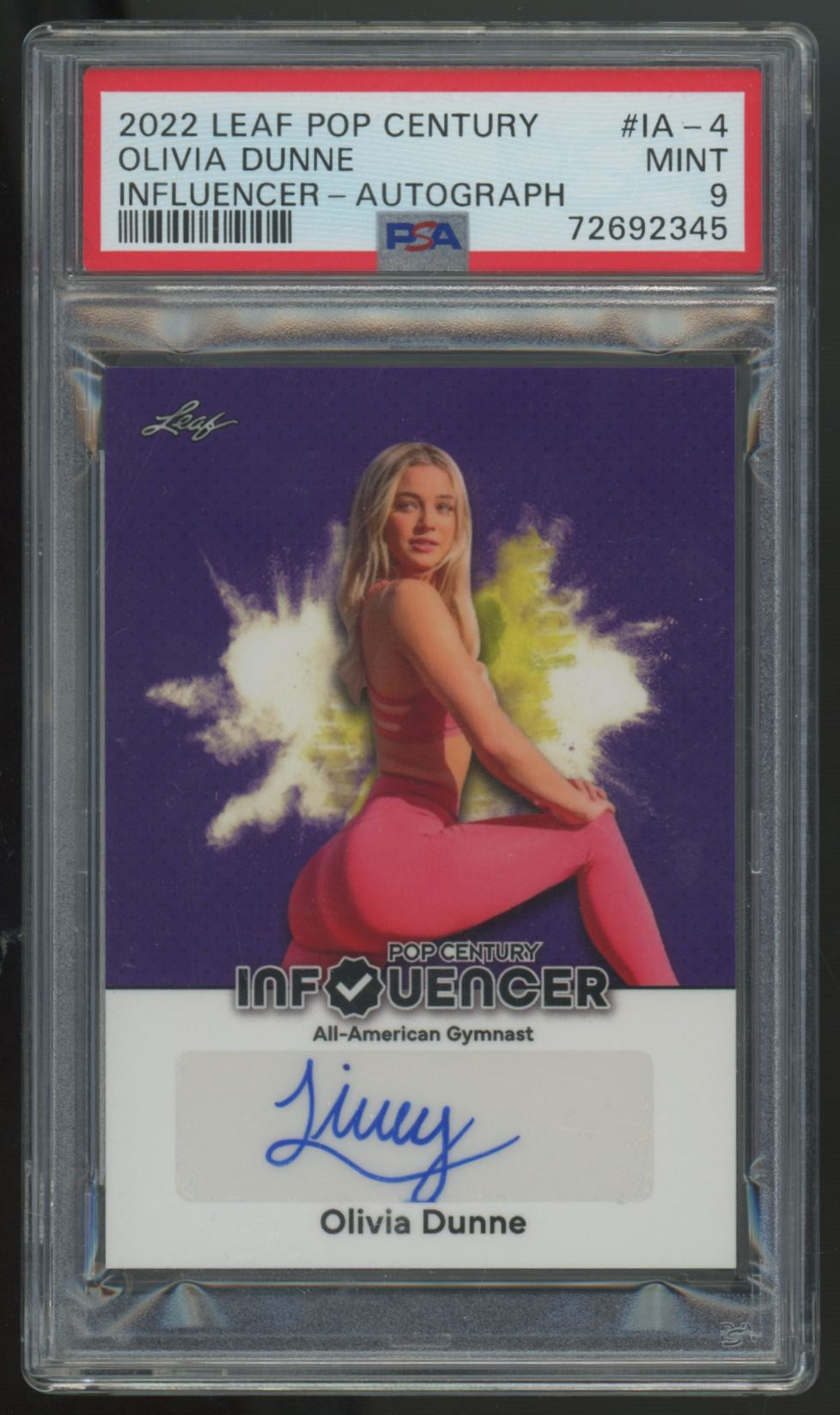 2022 Leaf Pop Century Olivia Dunne Influencer Auto /1127 #IA-4 PSA 9