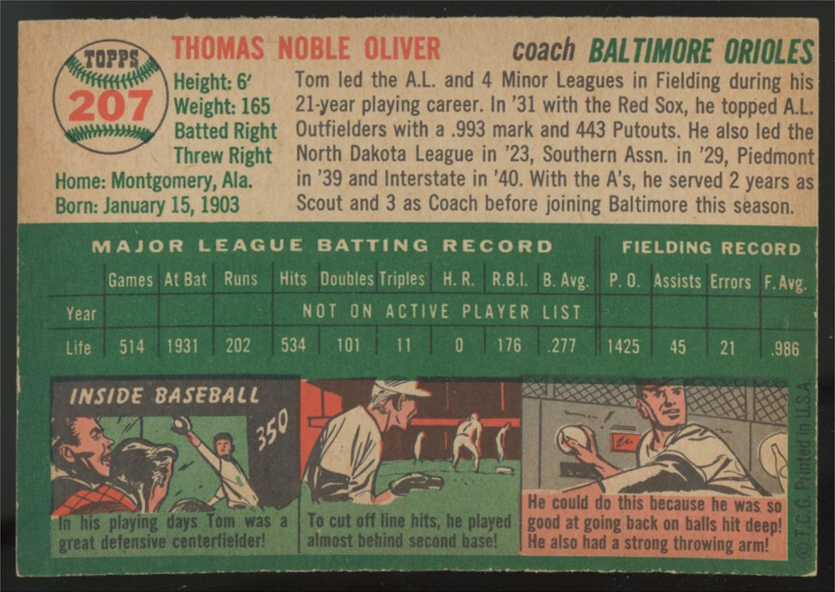 1954 Topps Tom Oliver #207 EX/MT