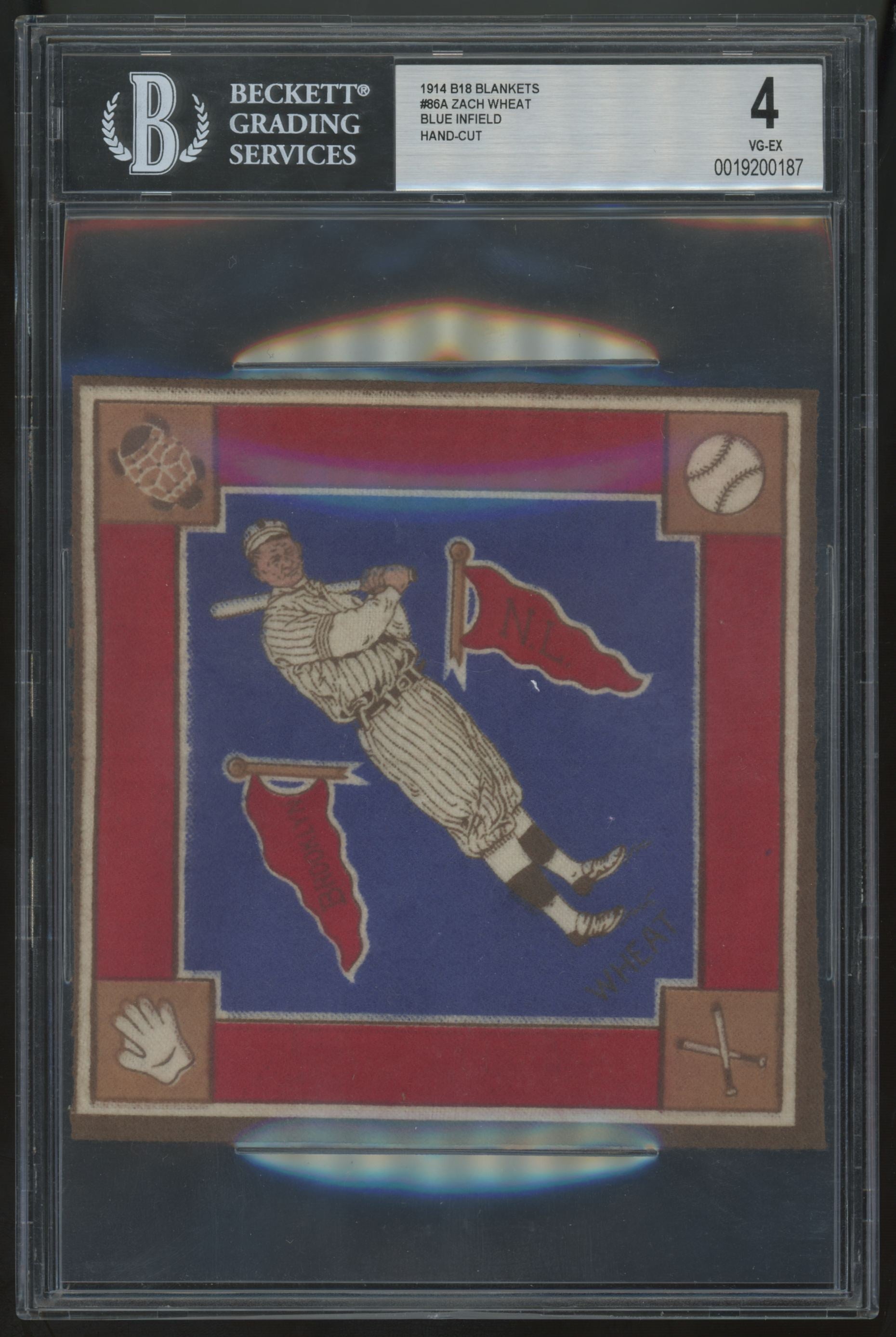 1914 B18 Blankets Zach Wheat Blue Infield BGS 4