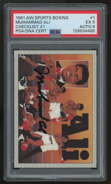 1991 AW Sports Boxing Muhammad Ali Checklist Signed Auto #1 PSA 5 9