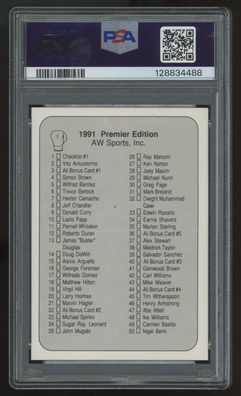 1991 AW Sports Boxing Muhammad Ali Checklist Signed Auto #1 PSA 5 9