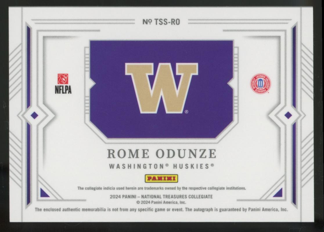 2024 National Treasures Collegiate Rome Odunze RC Team Slogan Patch Auto RPA /49