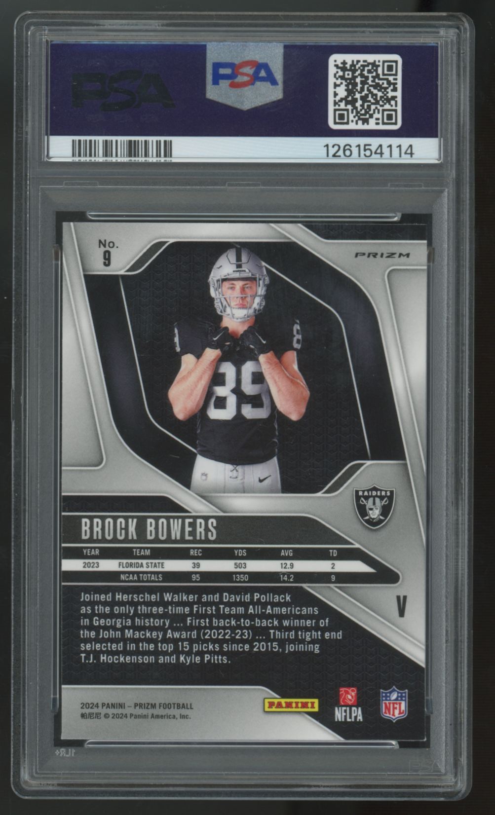 2024 Panini Prizm Brock Bowers RC Variation #9 PSA 9