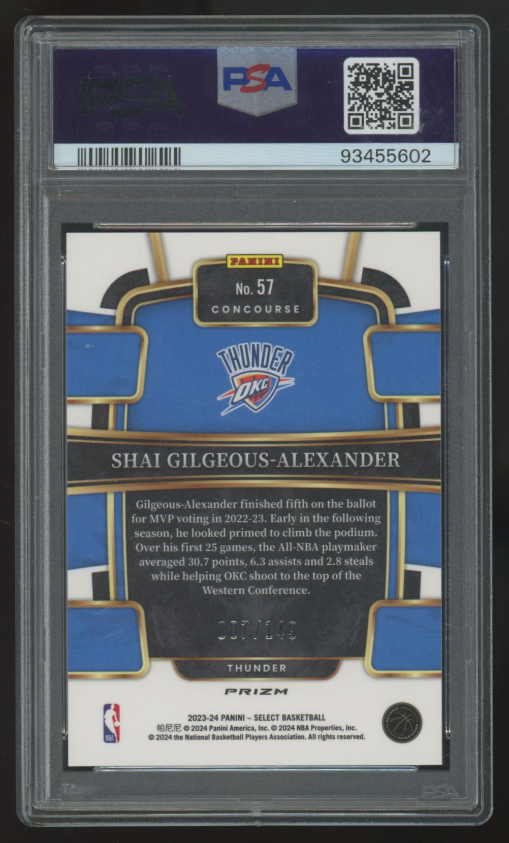 2023-24 Panini Select Shai Gilgeous-Alexander Concourse White Prizm /149 PSA 10