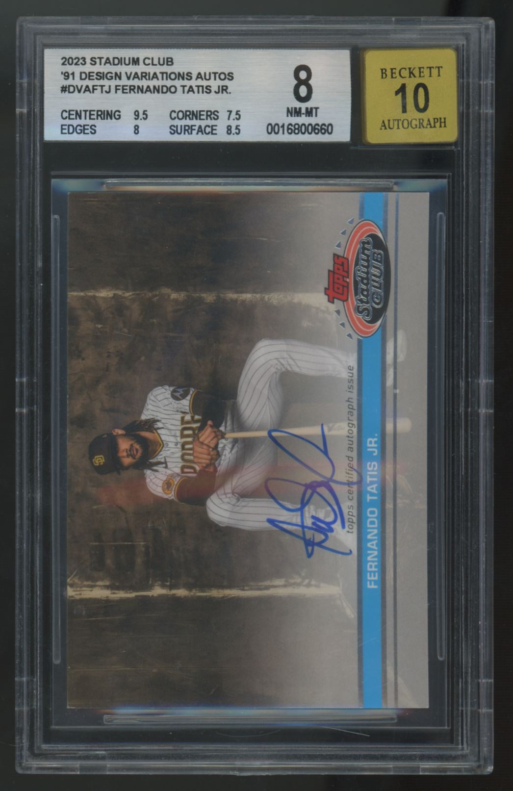 2023 Stadium Club Fernando Tatis Jr. '91 Design Variation Auto /25 BGS 8 10