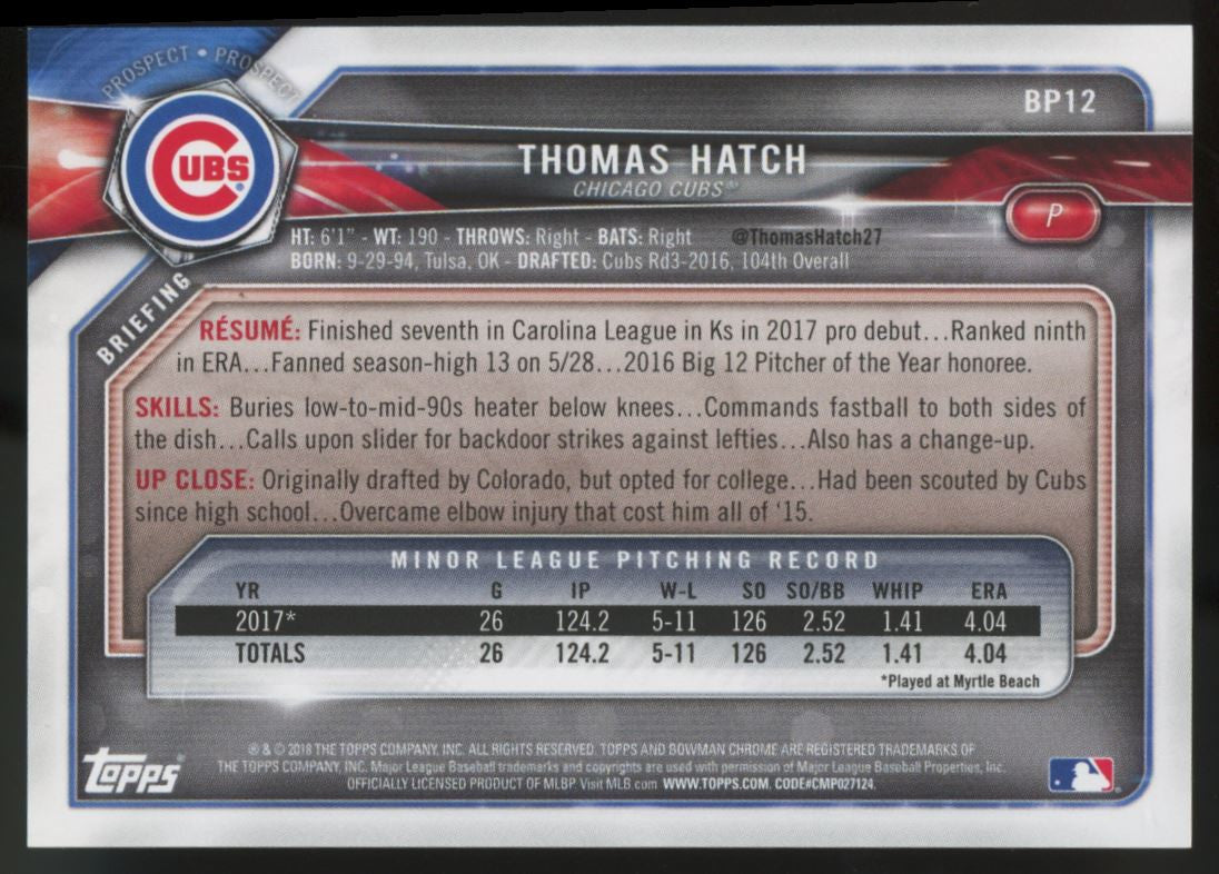 2018 Bowman Thomas Hatch 1st Red /5 #BP12