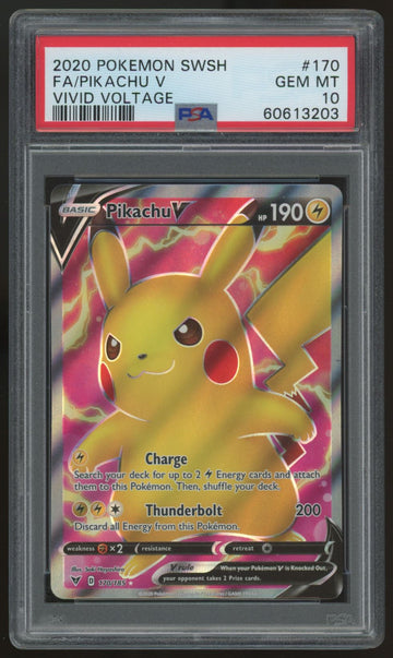 2020 Pokemon Pikachu V Vivid Voltage Full Art #170 PSA 10 (B)