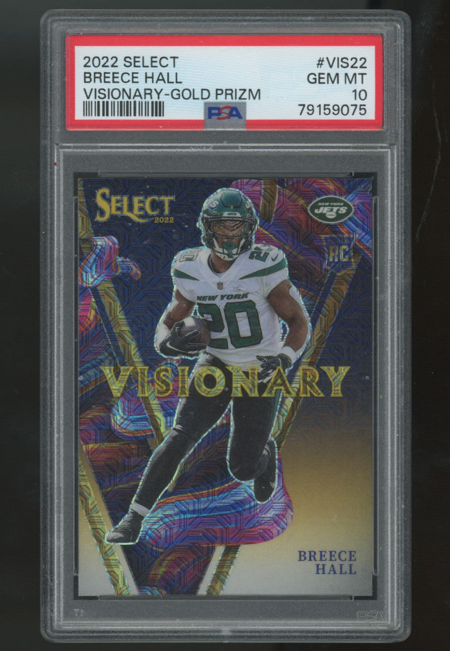 2022 Panini Select Breece Hall RC Visionary Gold Prizm /10 #VIS-22 PSA 10