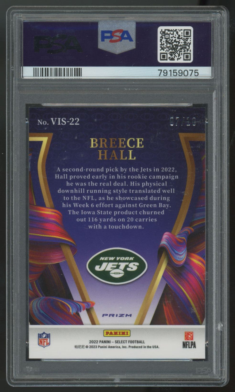 2022 Panini Select Breece Hall RC Visionary Gold Prizm /10 #VIS-22 PSA 10