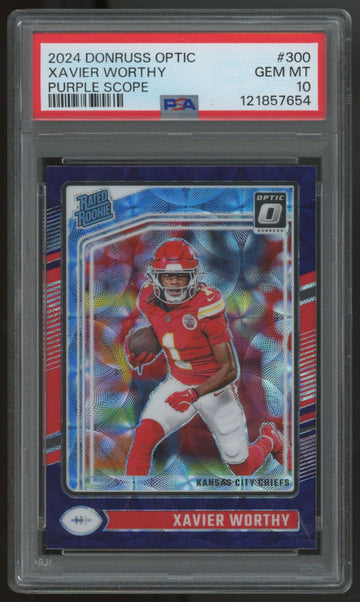 2024 Donruss Optic Xavier Worthy RC Rated Rookie Purple Scope #300 PSA 10