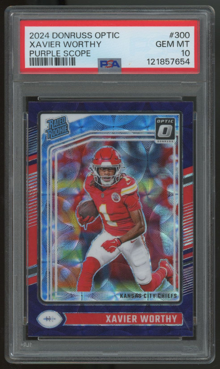 2024 Donruss Optic Xavier Worthy RC Rated Rookie Purple Scope #300 PSA 10