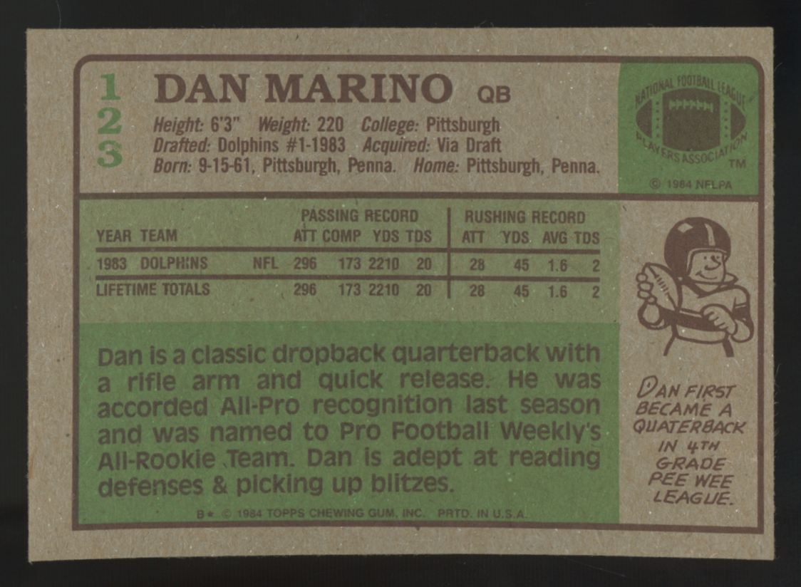 1984 Topps Dan Marino RC #123 EX+ "A"
