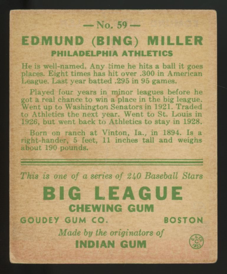 1933 Goudey Edmund "Bing" Miller #59 VG