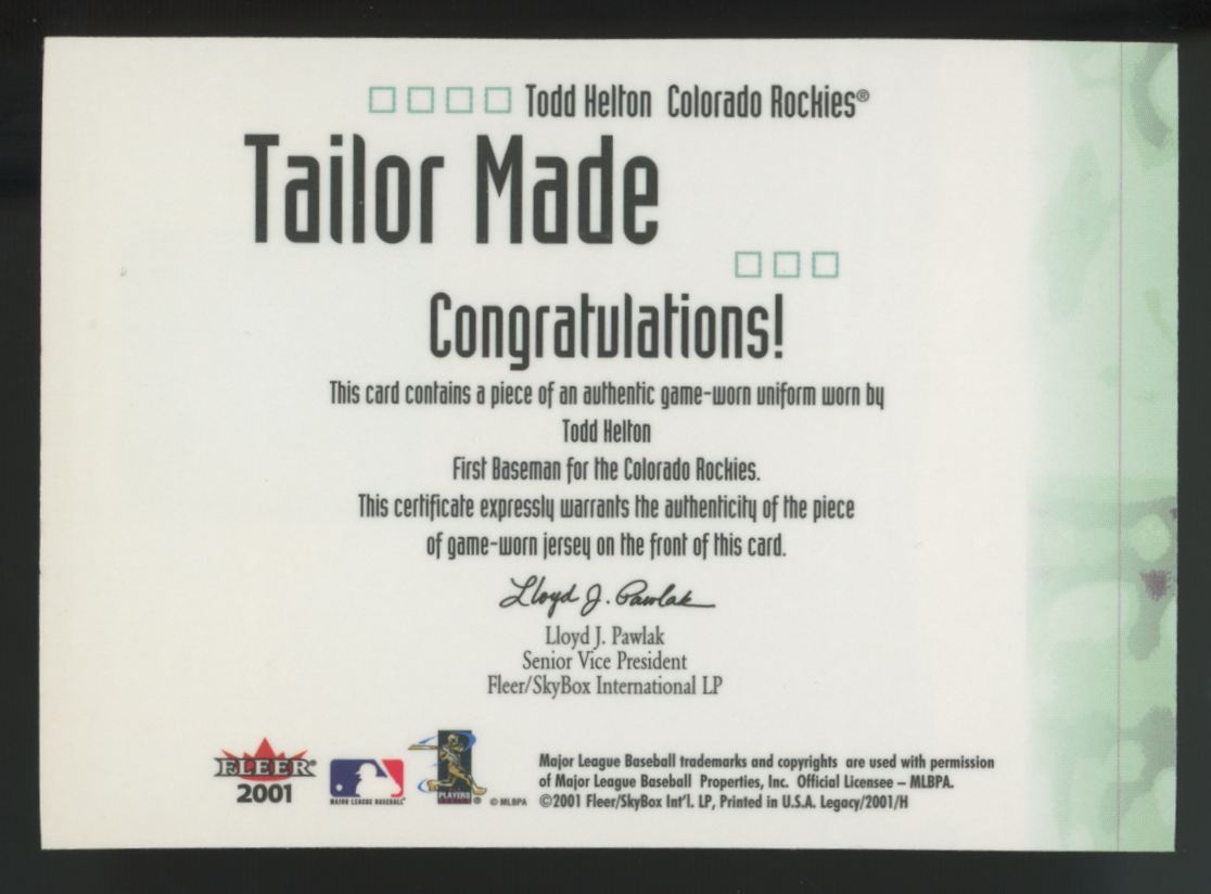 2001 Fleer Legacy Todd Helton Tailor Made Patch
