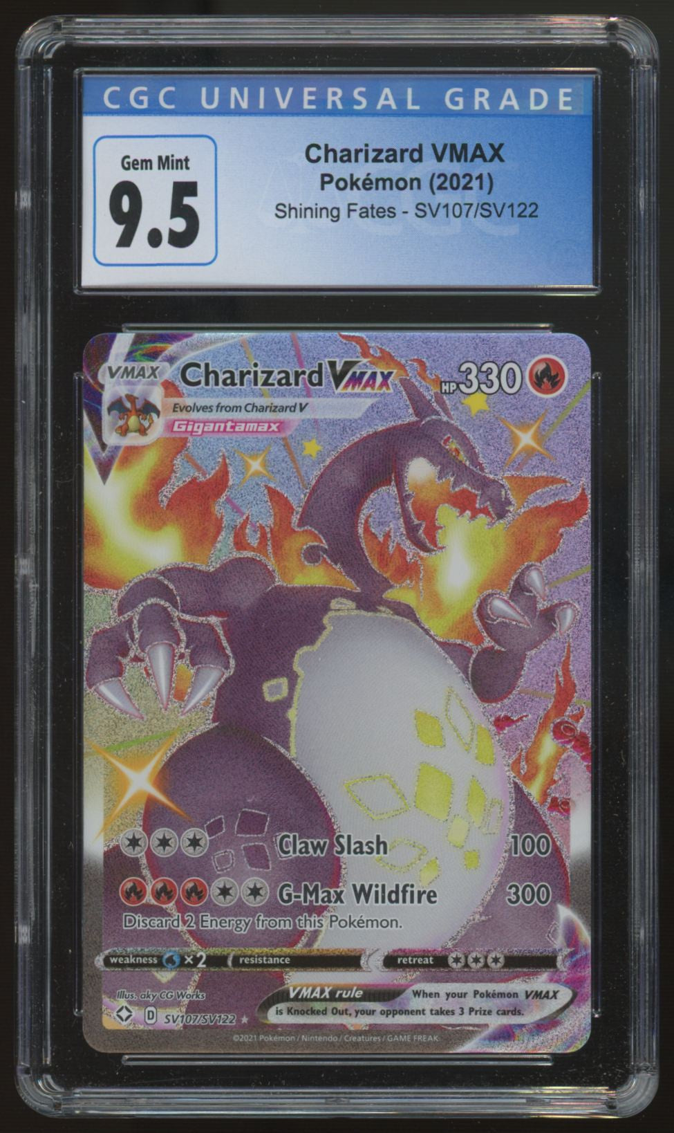 2021 Pokemon Charizard VMAX Shining Fates Full Art #SV107 CGC 9.5