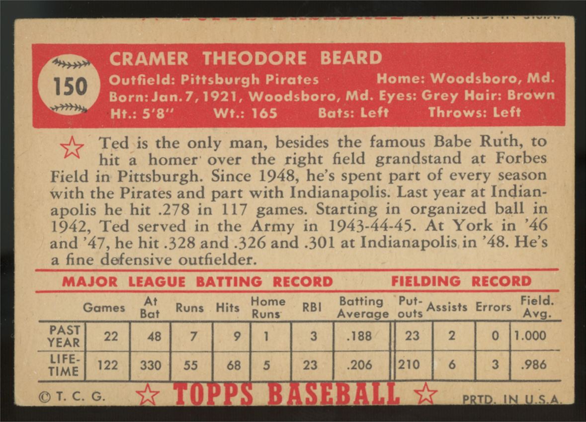 1952 Topps Ted Beard #150 VG/EX (MC)