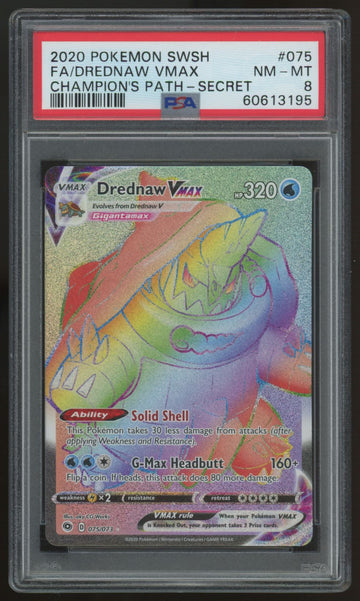 2020 Pokemon Dreadnaw VMAX Champion's Path Full Art Secret #75 PSA 8