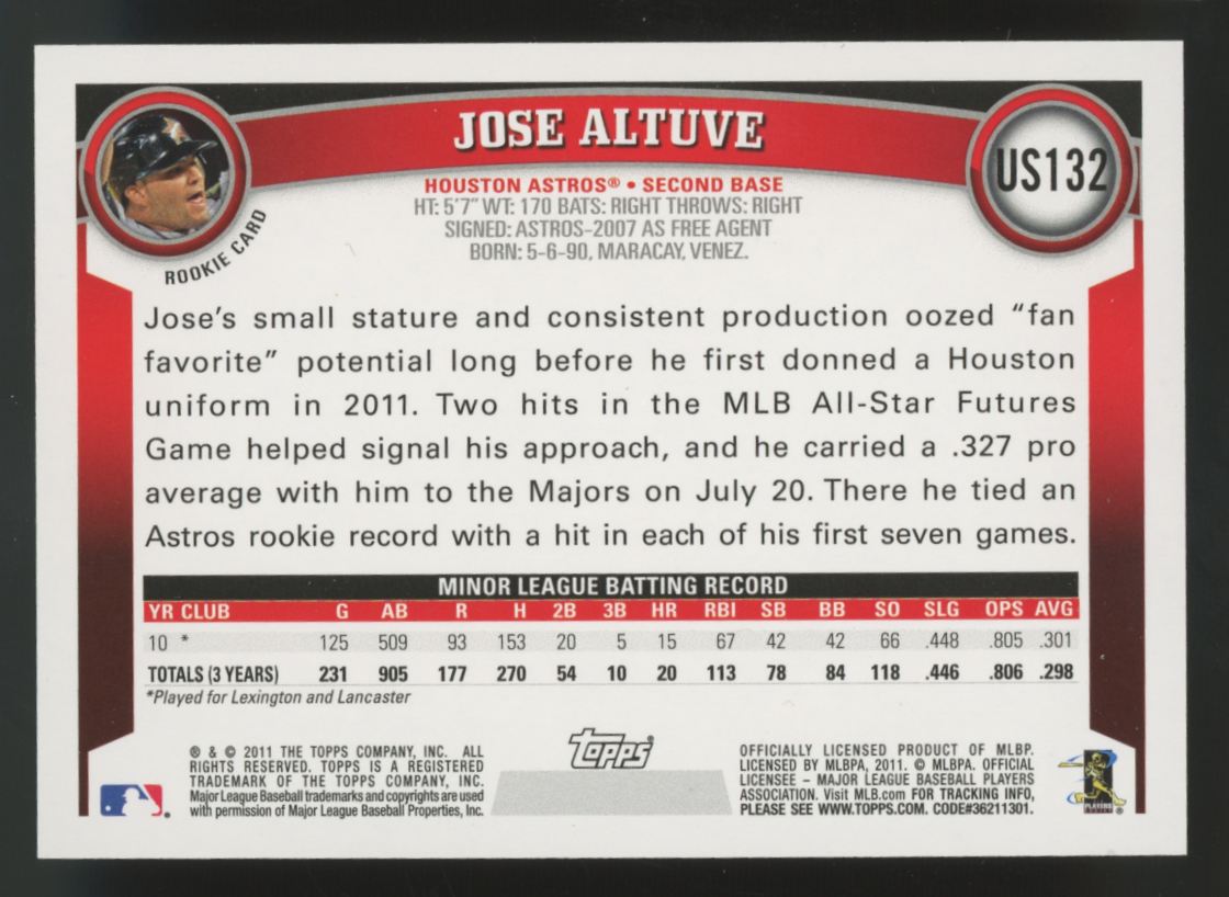 2011 Topps Update Jose Altuve RC #US132 "A"