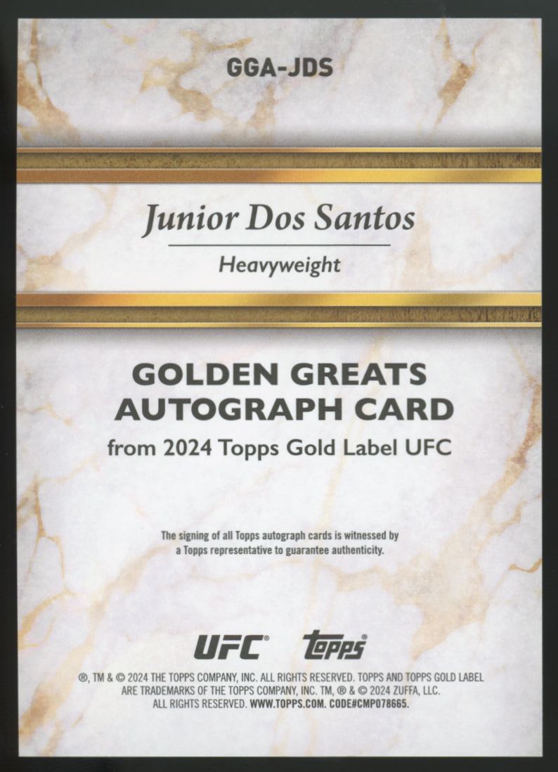 2024 Topps Gold Label UFC Junior Dos Santos Golden Greats Auto /199 #GGA-JDS
