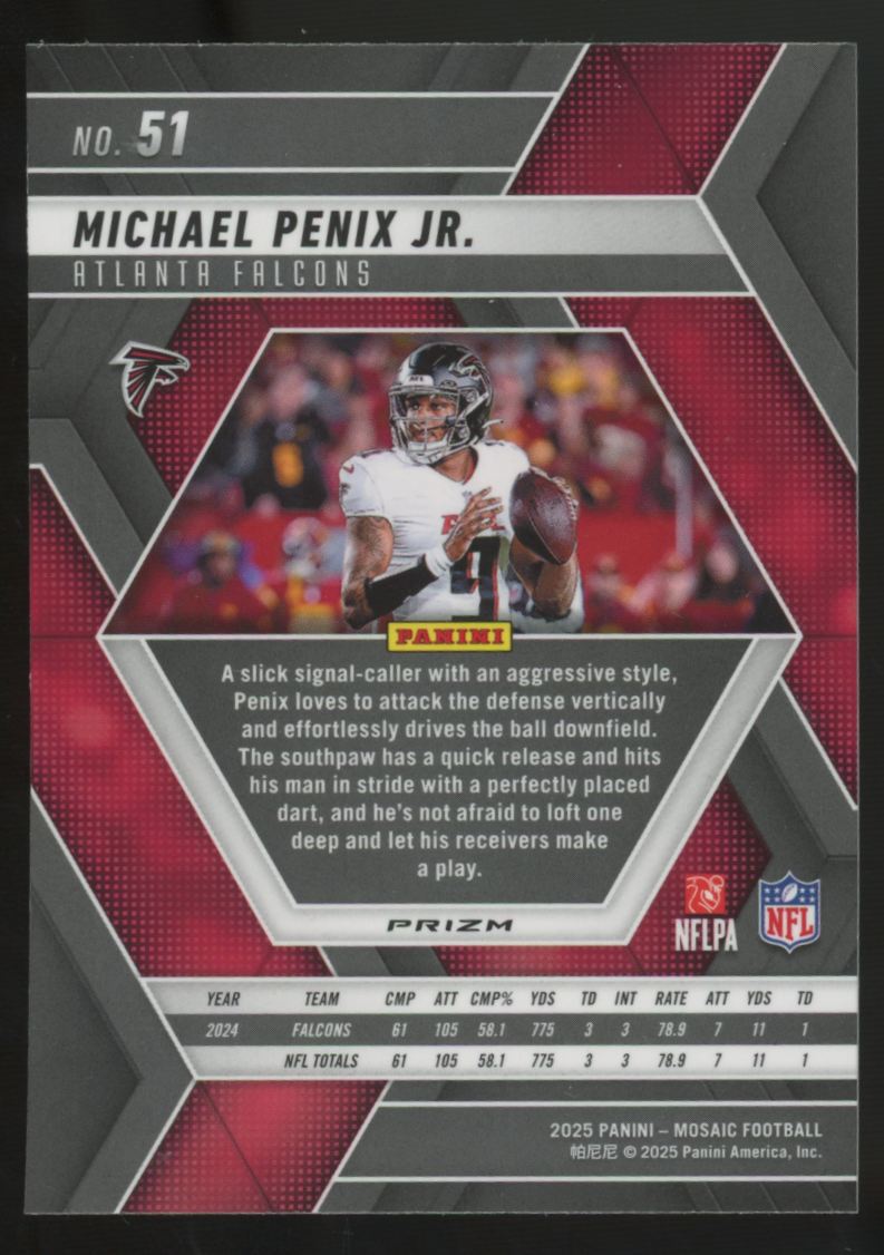 2025 Panini Mosaic Michael Penix Jr. White Sparkle Prizm #51