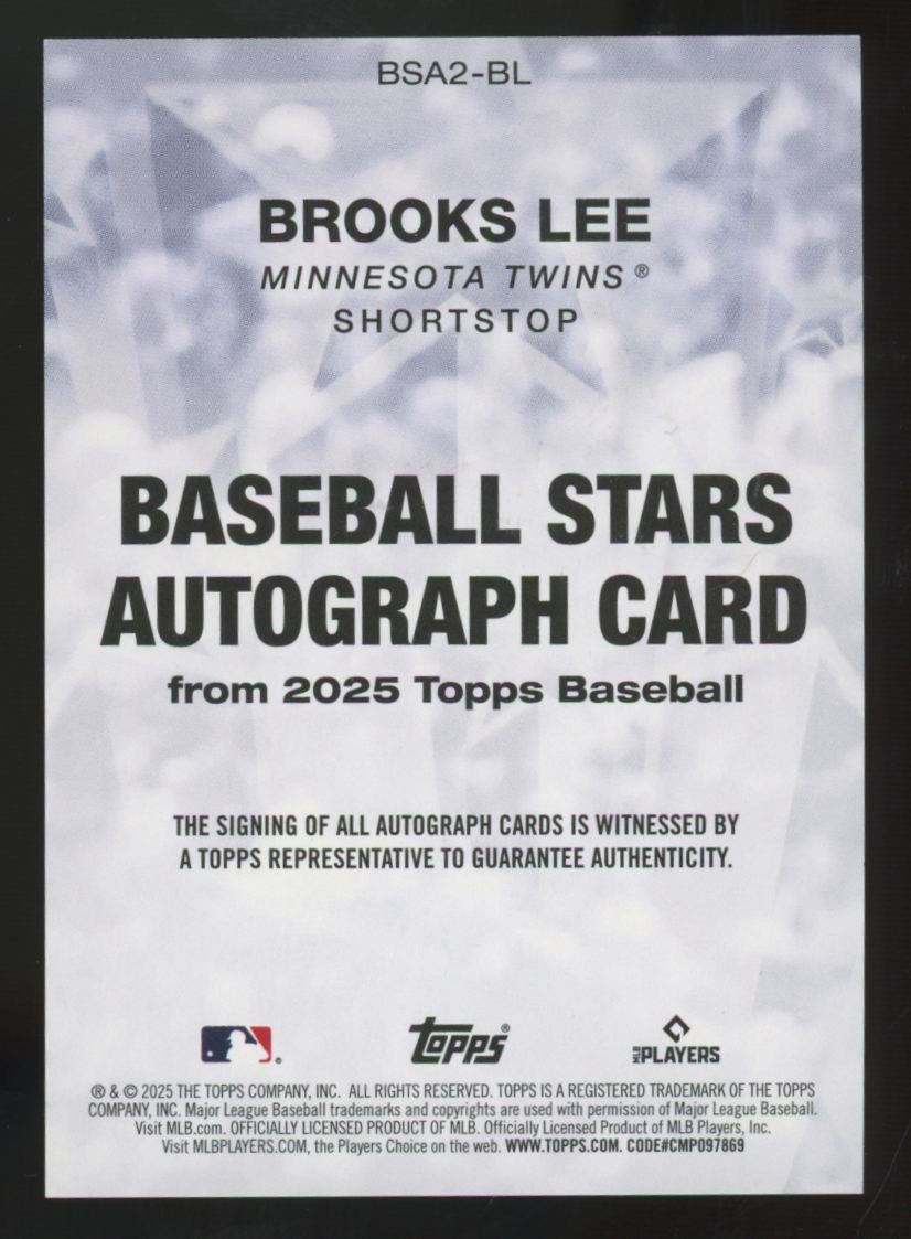 2025 Topps Series Two Brooks Lee RC Black Baseball Stars Auto /10 #BSA2-BL