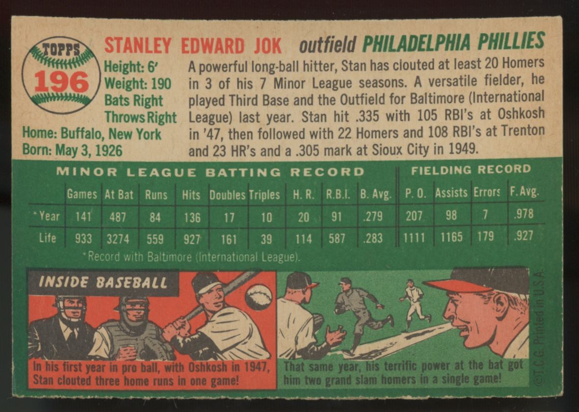 1954 Topps Stan Jok #196 EX-MT