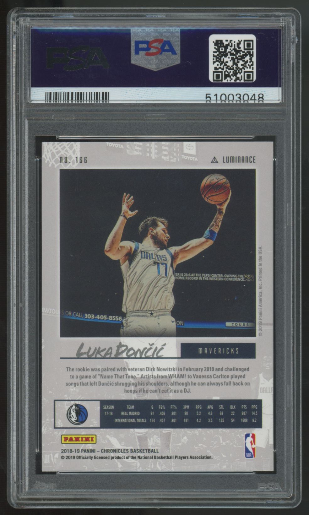 2018-19 Panini Chronicles Luka Doncic RC #166 PSA 9 *048