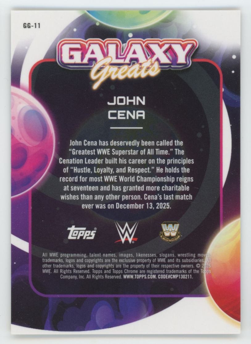 2026 Topps Cosmic Chrome WWE John Cena Gold Interstellar Galaxy Greats /50
