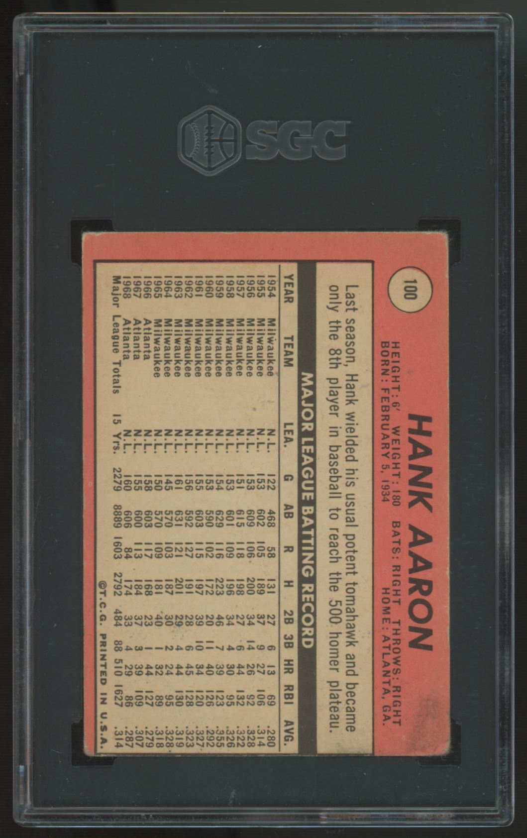 1969 Topps Hank Aaron #100 SGC 1.5 *572