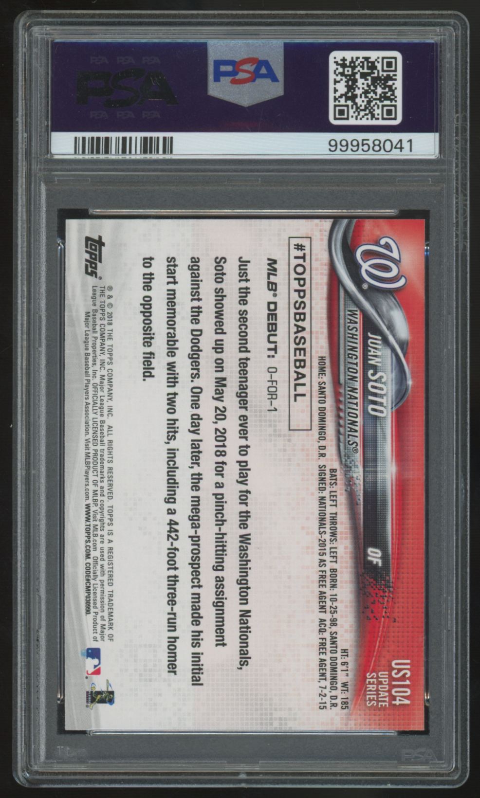 2018 Topps Update Juan Soto RC #US104 PSA 9