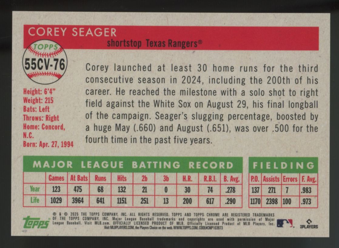 2025 Topps Chrome Platinum Corey Seager City Variation #55CV-76