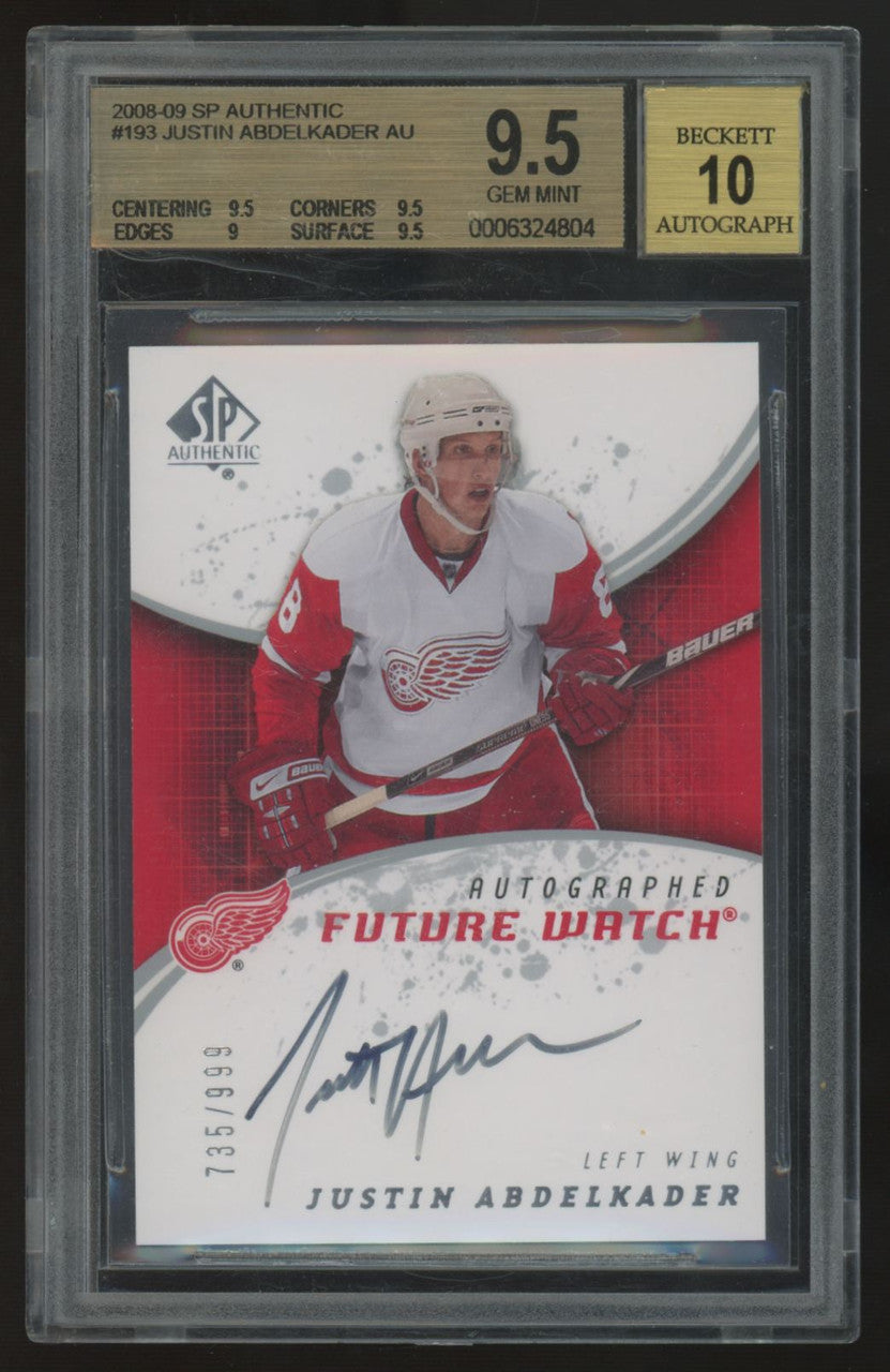 2008-09 SP Authentic Justin Abdelkader RC Future Watch Auto /999 #193 BGS 9.5 10