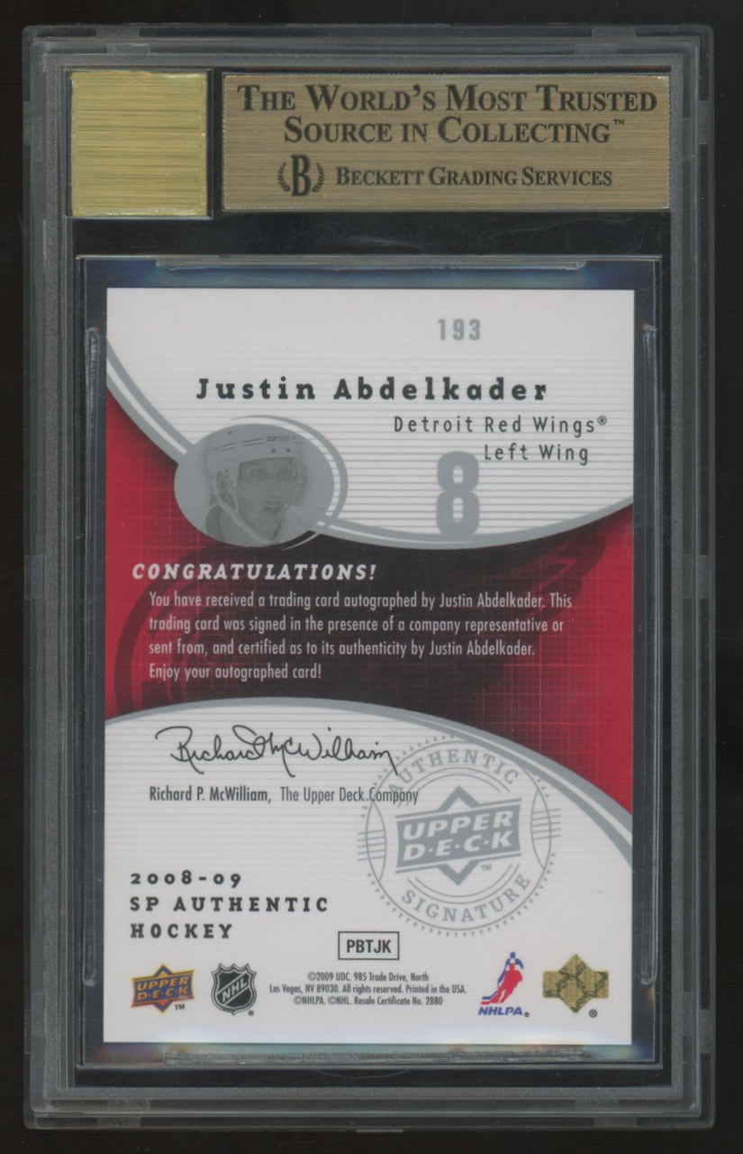 2008-09 SP Authentic Justin Abdelkader RC Future Watch Auto /999 #193 BGS 9.5 10