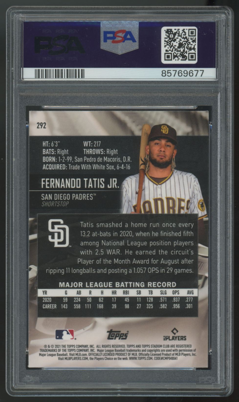 2021 Stadium Club Chrome Fernando Tatis Jr. 1991 Variation #292 PSA 10