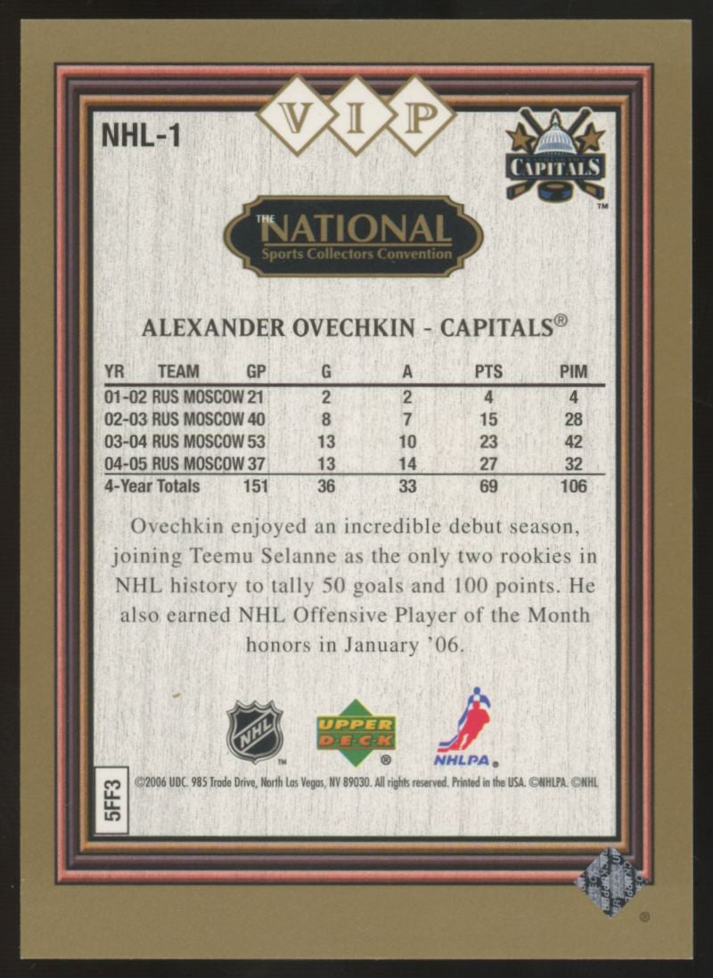 2006 Upper Deck The National VIP Alexander Ovechkin Rookie RC #NHL-1 "C"