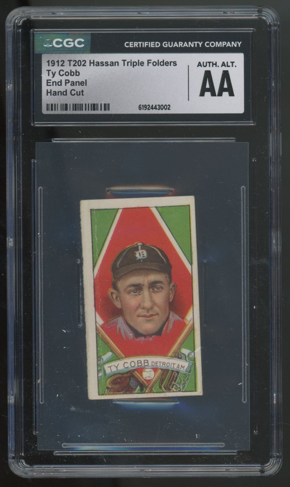 1912 T202 Hassan Triple Folders Ty Cobb End Panel Hand Cut CGC AA